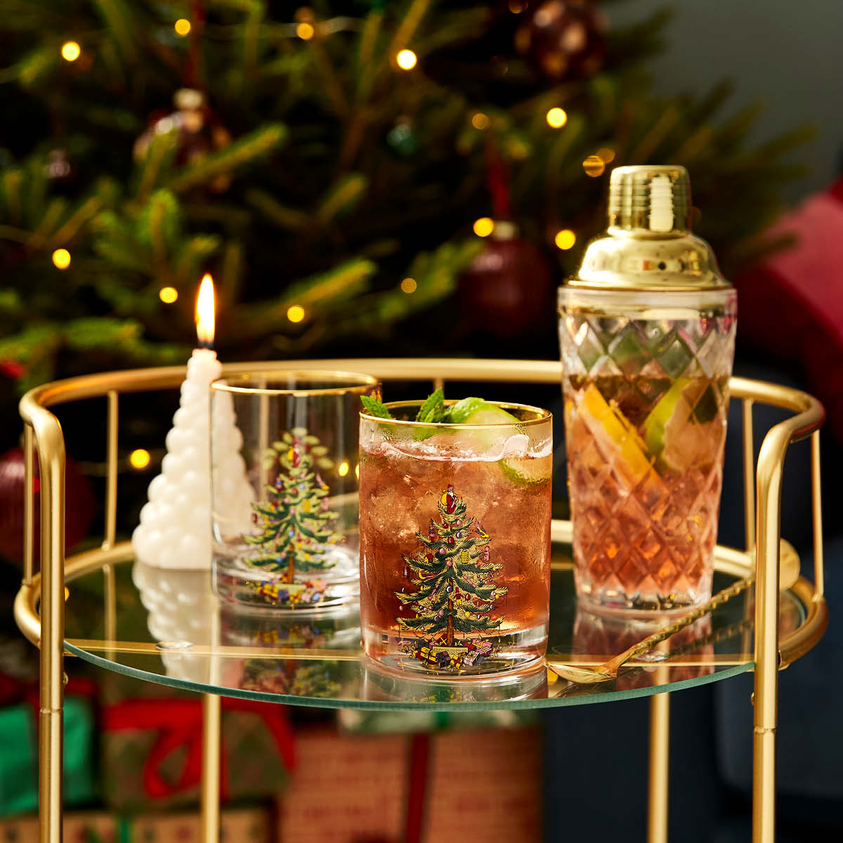 Christmas Tree Set of 4 Lowball Glasses image number null